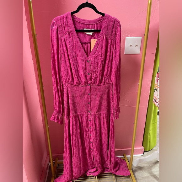 Anthropologie Fuchsia Dress with Gold Accents - Picture 2 of 8